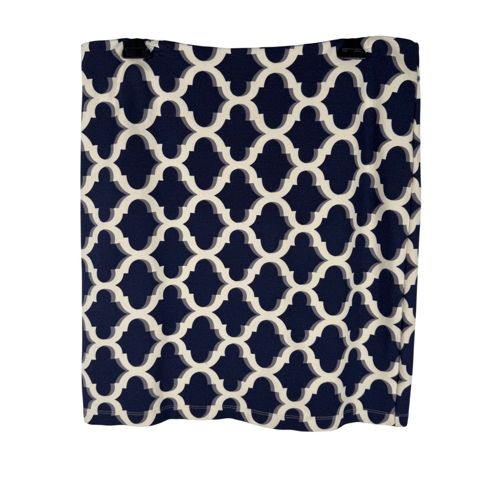 J.McLaughlin Geometric Trellis Pencil‎ Skirt Womens 10 Navy Cream Stretch Career